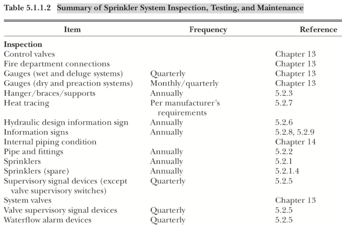 NFPA 25 inspection timeline dry systems